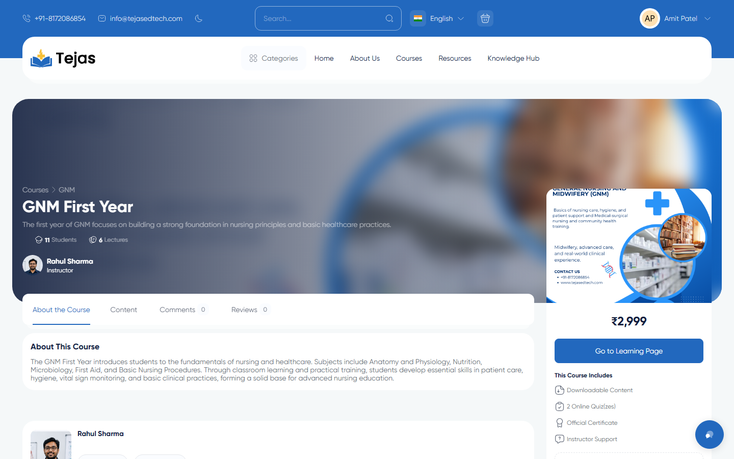 Course page content tab