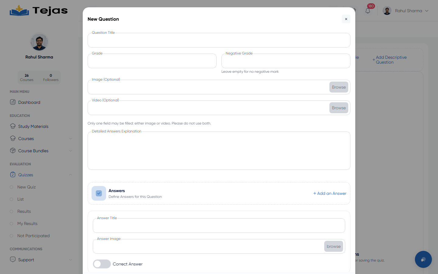 Add multiple choice question modal