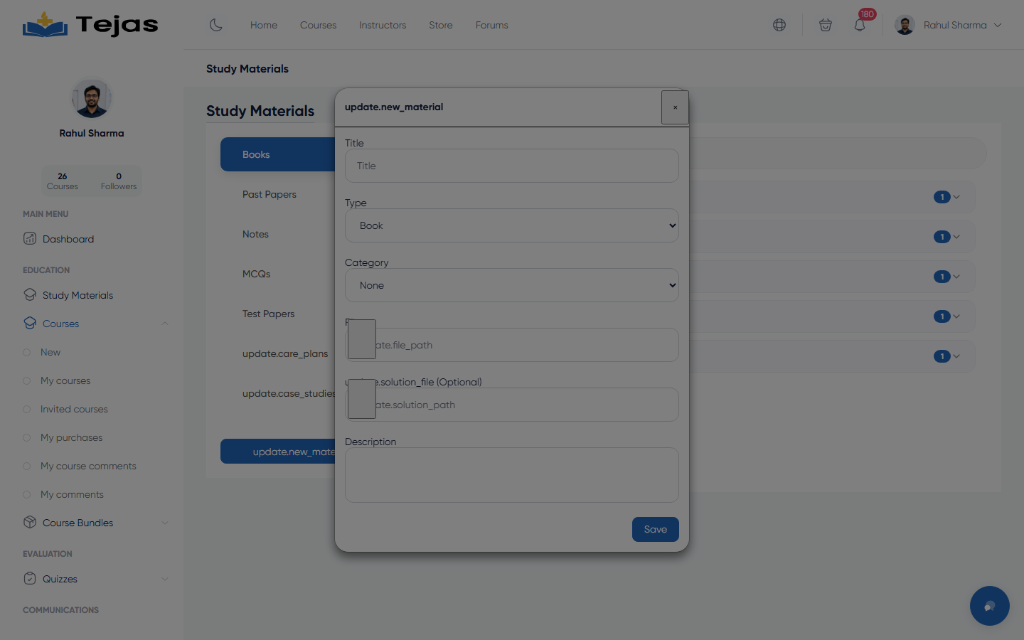 New material modal