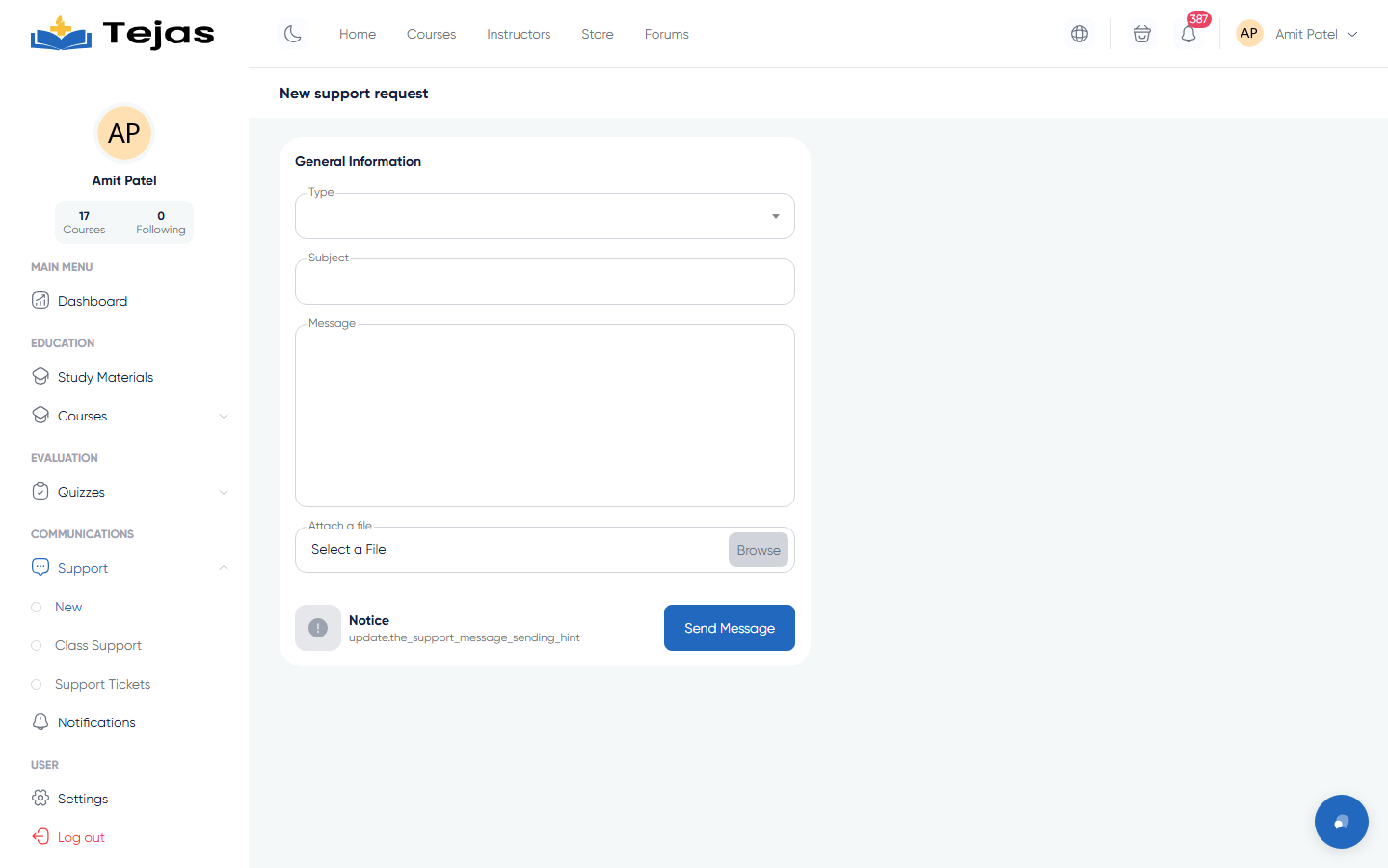 New support request form